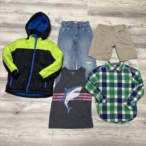 Boys Clothes Lot Sz M 7-8 Levis Jeans Hooded Puffer Carhartt Shorts Gymboree 5pc